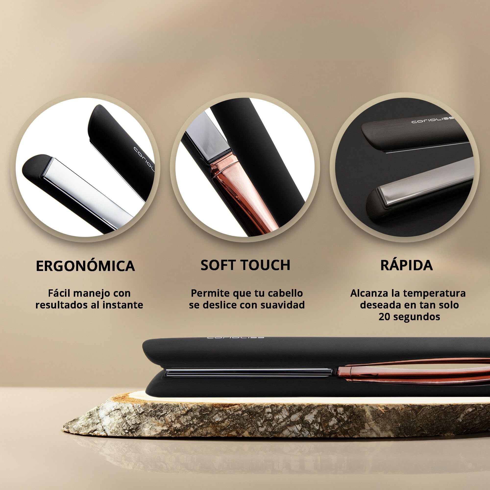 Corioliss C5 | Plancha del Pelo Profesional | Placas de Titanio | Alisado y Ondas | Temperatura Ajustable 80º-235º | Iónica | Apagado Automático Programable | Con Funda de Viaje | Black Copper
