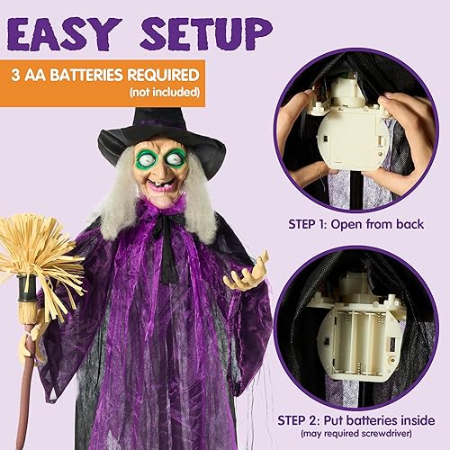 Miniatura 4 de JOYIN 72" Outdoor Halloween Decorations Witch Life Size Animated with LED Eyes and Creepy Sound, Radar Motion Activated Animatronics Clearance for