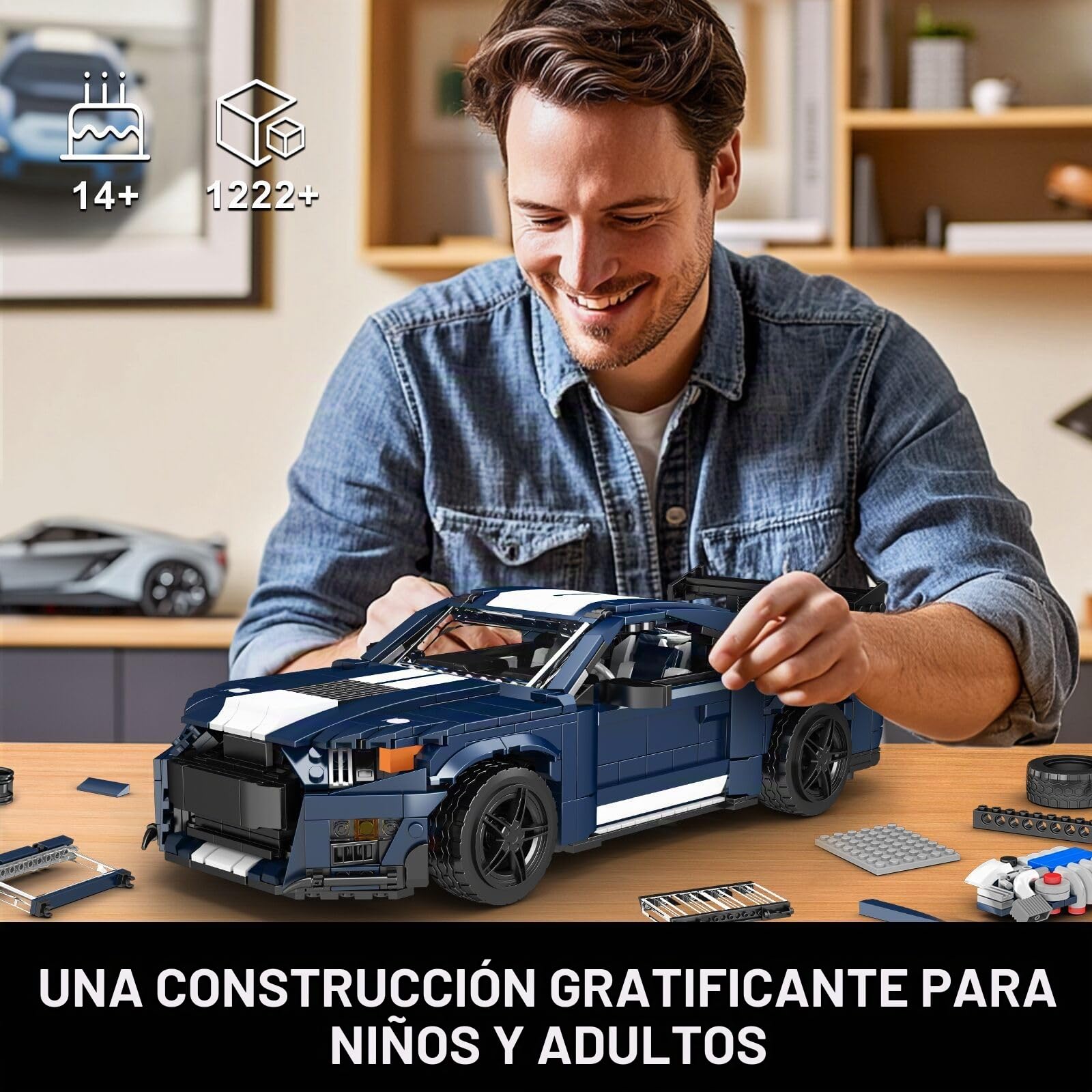Mould King 10208 Technik - Juego de construcción de coche deportivo, 1556 piezas, bloques de sujeción, modelo clásico de coche muscular, modelo estático para adultos y jóvenes a partir de 14 años