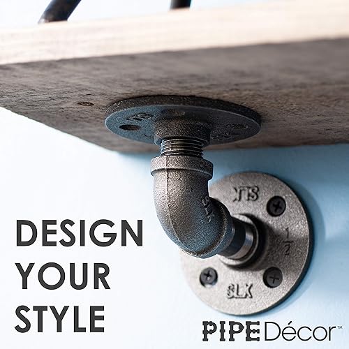 Miniatura 4 de PIPE DECOR Soportes de estante de tubería industrial, 2 pulgadas, paquete de 4  Accesorios flotantes de doble brida montados en la pared, juego de