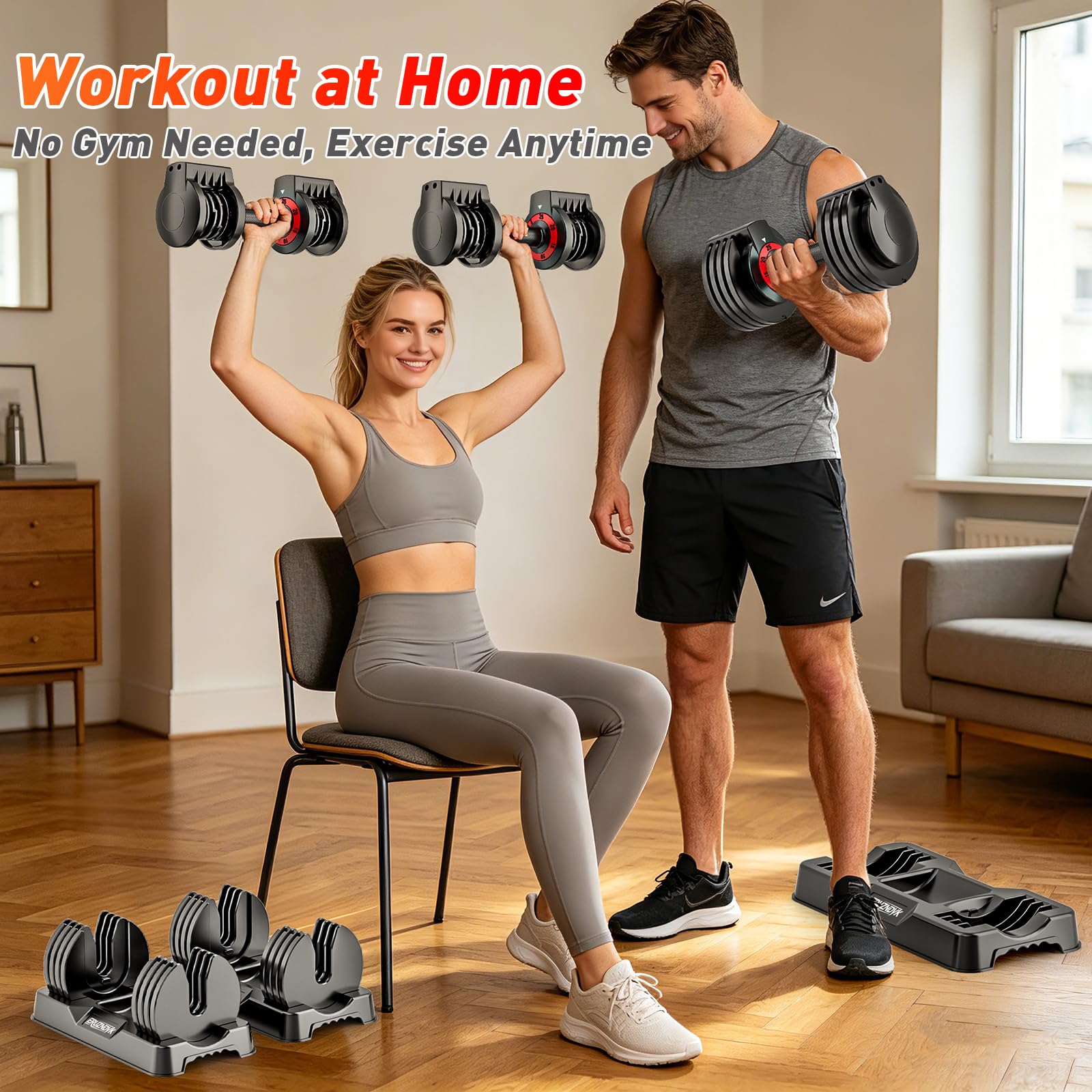 25/55lbs Adjustable Dumbbell Set of 2, 5-in-1/10-in-1 Free Weights Set | 50/110lb Set, Anti-Slip Texture Handle for Exercise, Fitness Equipment Set, Home Gym Strength Training, for Men and Women