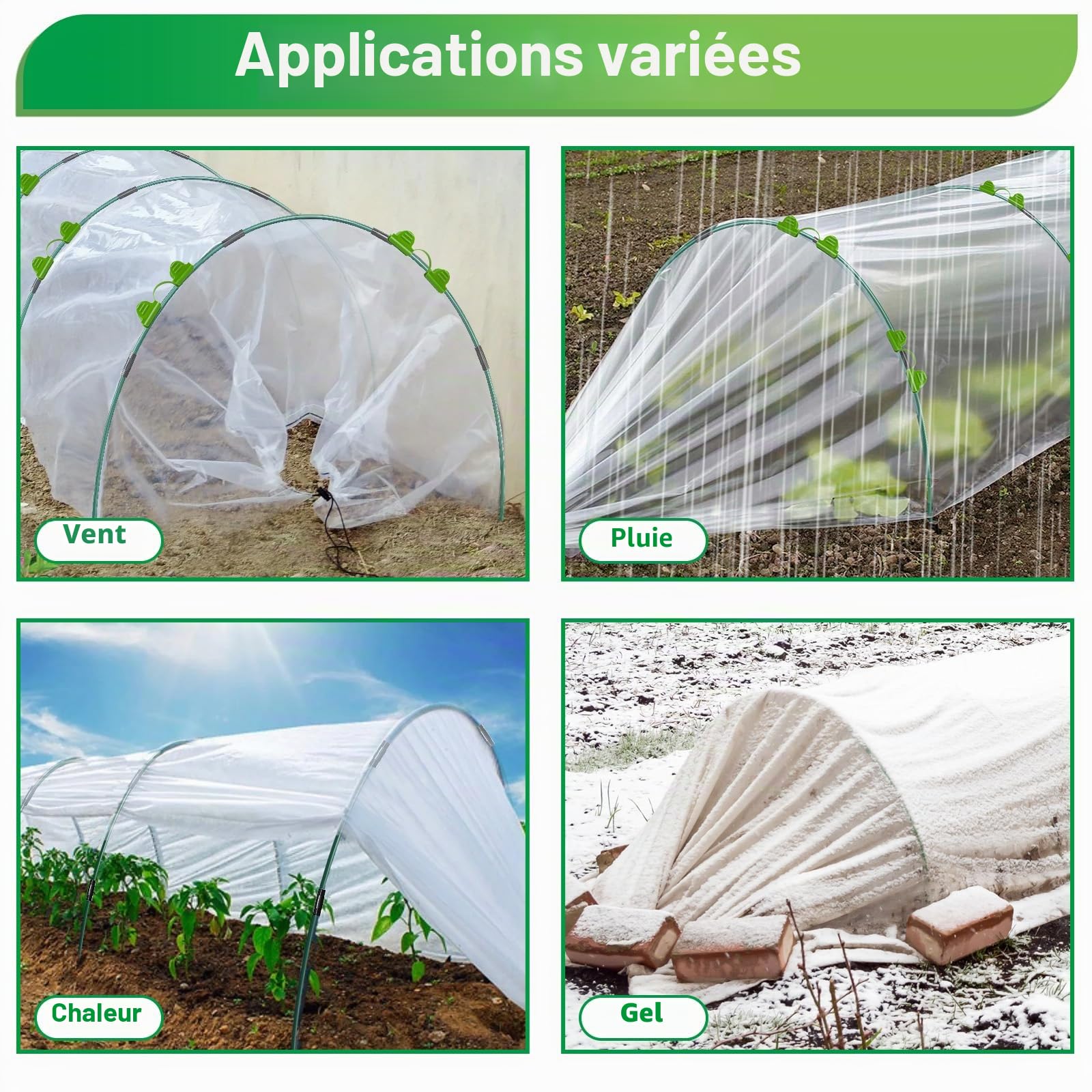 60 Pièces Arceau pour Serre Tunnel, 41CM Support d'arceaux de Jardin Ajustable en Fibre de Verre antirouille, Kit De Maison De Cerceau De Jardin, Support de Plantes DIY, Piquets de Jardinage