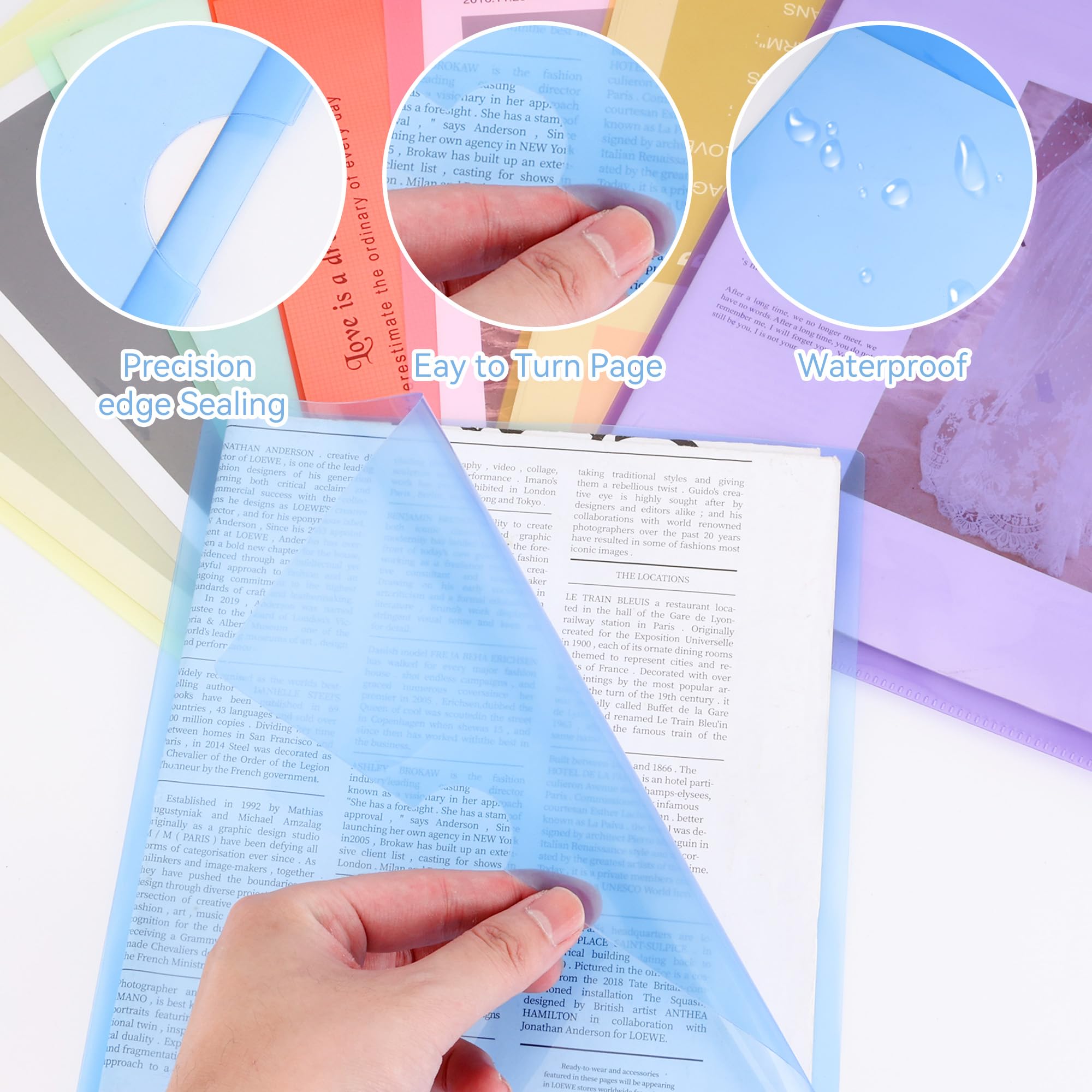 Axincardarm 80 Pcs A4 Plastic Folders 8 Colours Clear Plastic Sleeves Wallets Side Cut A4 File Paper Cover for Project, Report, Presentation - Image 3
