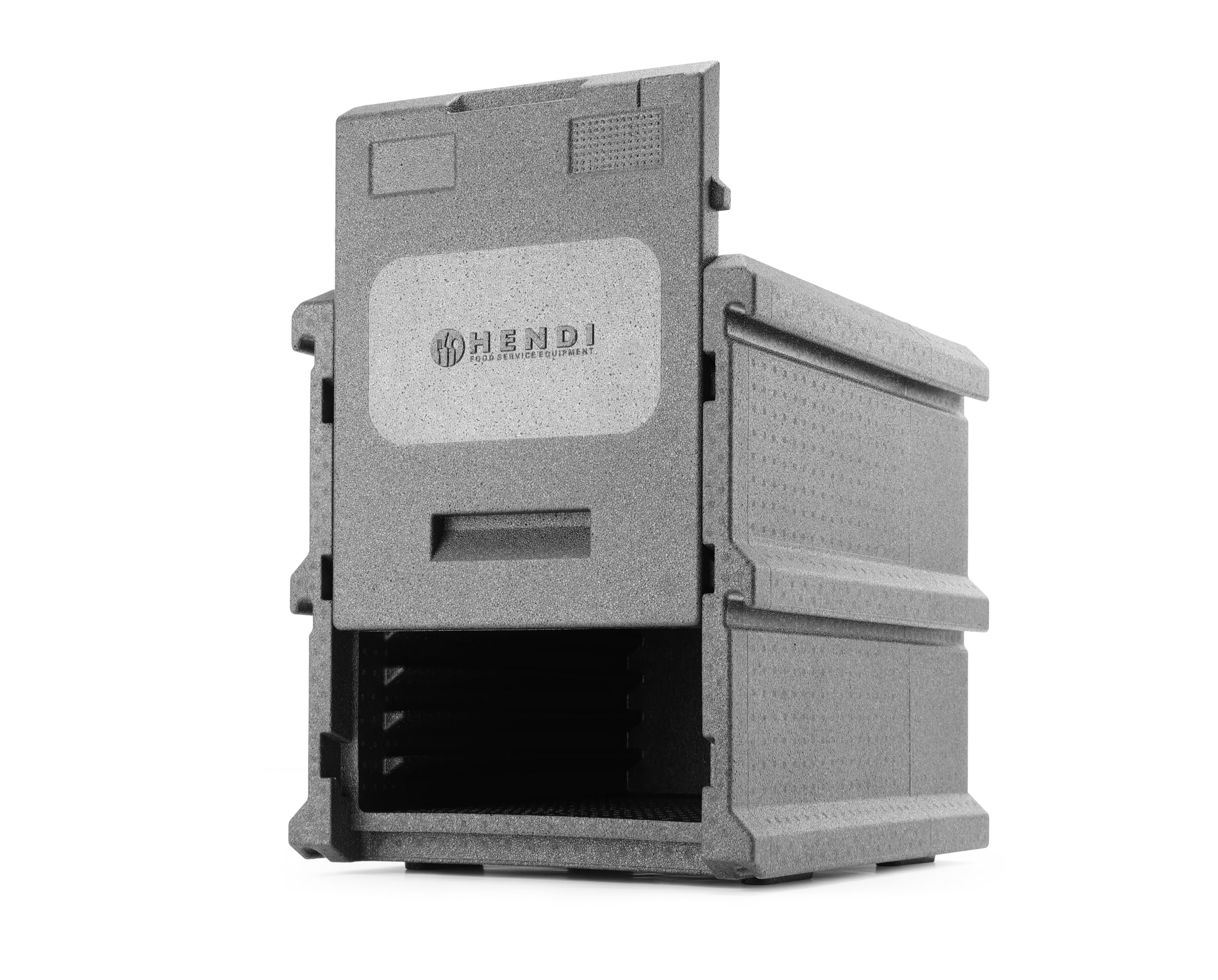HENDI Caja Térmica Profesional para el Transporte de Alimentos Calientes y Fríos, Contenedor Isotérmico con Cierre Frontal y 9 Guías para Bandejas 600x400mm, Apilable, 540x700x(H)640mm, EPP