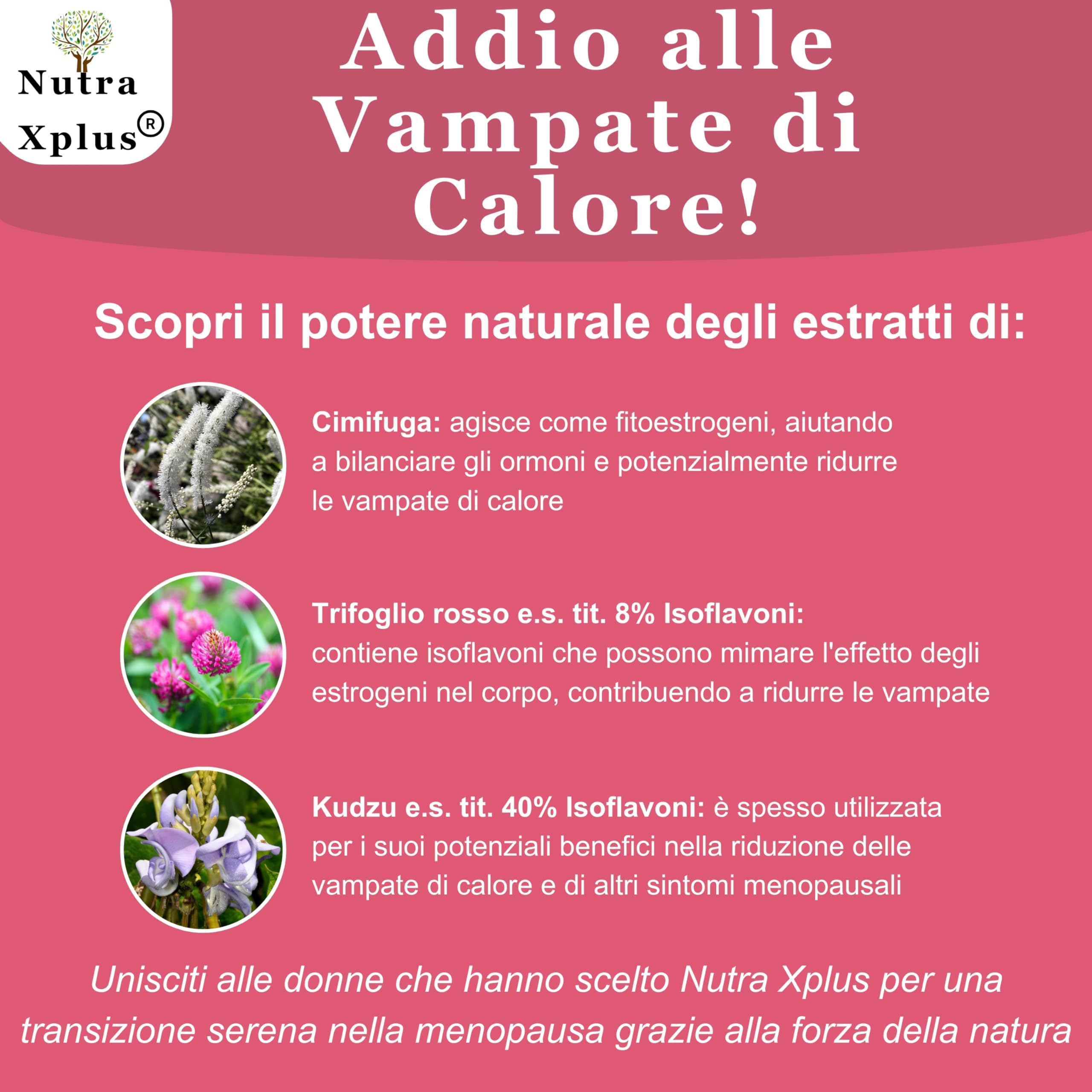 Vampa Stress Menopausa Integratori (120cps 4MESI) con Isoflavoni Trifoglio Rosso forte, Cimicifuga Kudzu, Vitamina D3, B6, B12 controlla Vampate di Calore, Sbalzi d’Umore, Nutra Xplus