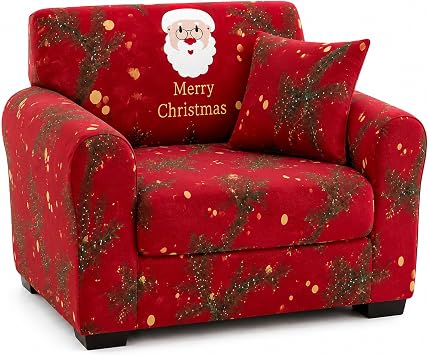 Christmas Sofa Cover | Santa Claus Printed Sofa Couch Cover | Washable Furniture Protector with Elastic Bottom Soft Stretch Xmas Theme Slipcover for 3 Cushion Couch Christmas Santa Claus,1 Seat