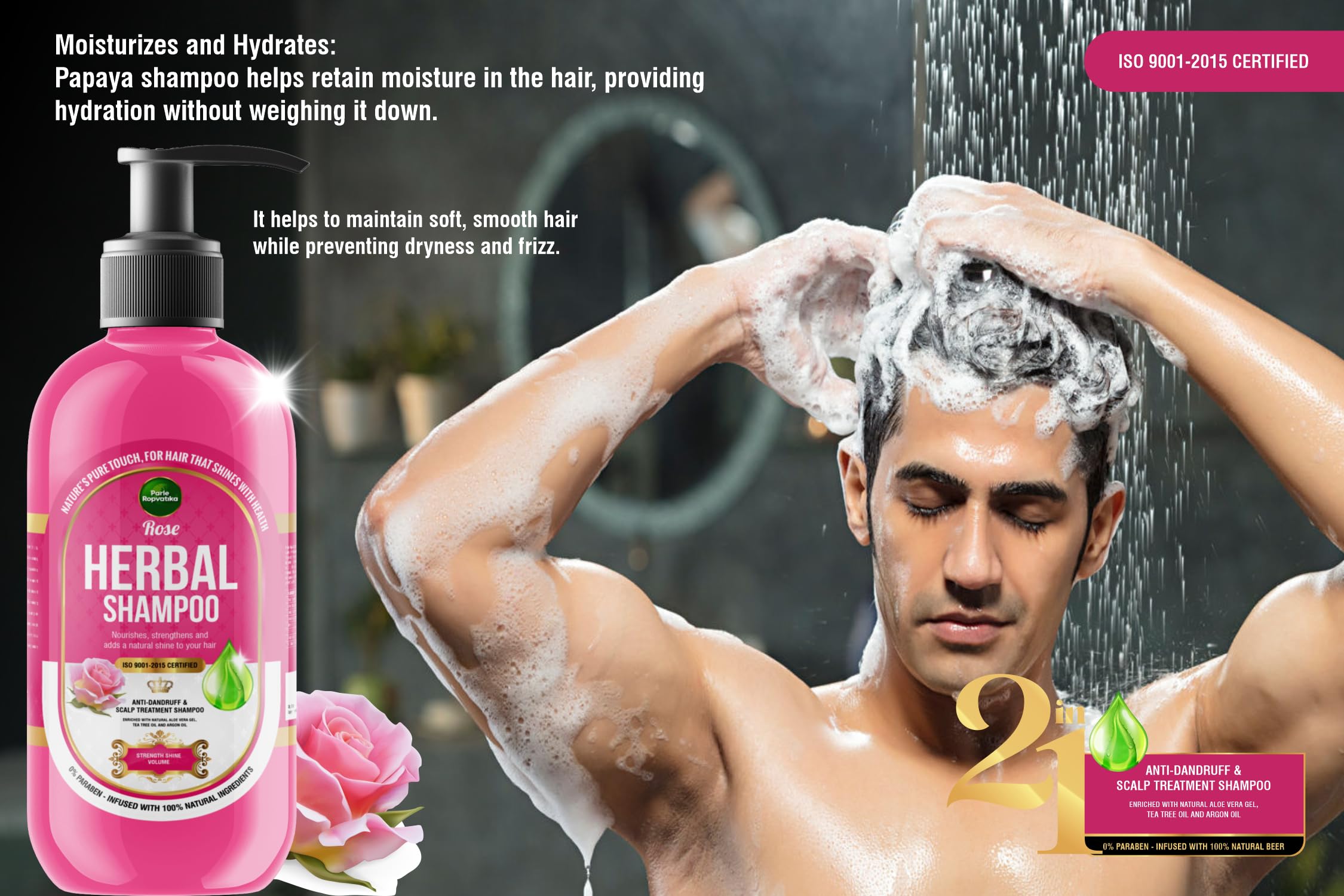 Parle Ropvatika 5 Liter Rose Herbal Shampoo, Anti-Dandruff, Hair Fall Control and Scalp Treatment with Natural Ingredients, Tea Tree Oil, Aloevara and Argan Oil, for Men Woman (Rose 5 Liter) 2