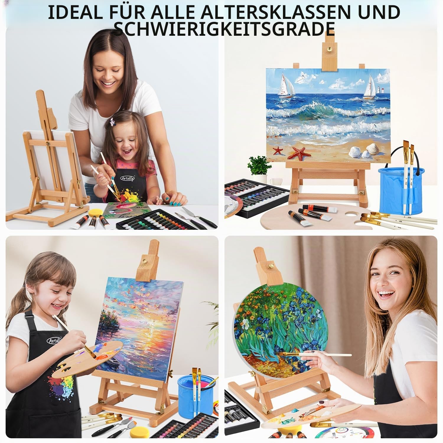 86-teiliges Acryl-Malset mit Tischstaffelei, 48 Farben, Acrylfarben-Set, Pinsel-Set und Etui, Pinselbecken und Kunstschürze, komplettes Kunstbedarf, Malset für Erwachsene, Künstler, Anfänger