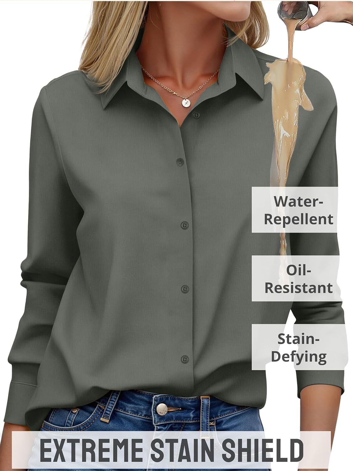 CBOO Women's Stain-Resistant Shirts Wrinkle Free & Non Iron Long Sleeve Button Down Blouse Office Tops - Image 3