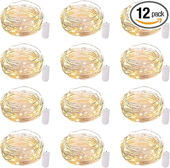 Brightown 12 Pack LED Fairy Lights Battery Operated String Lights - 7ft 20LED Waterproof Silver Wire Firefly Starry Moon Lights for DIY Crafts Wedding Table Centerpieces Party Bedroom Christmas