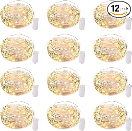Brightown 12 Pack LED Fairy Lights Battery Operated String Lights - 7ft 20LED Waterproof Silver Wire Firefly Starry Moon Lights for DIY Crafts Wedding Table Centerpieces Party Bedroom Christmas