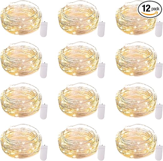 Brightown 12 Pack LED Fairy Lights Battery Operated String Lights - 7ft 20LED Waterproof Silver Wire Firefly Starry Moon Lights for DIY Crafts Wedding Table Centerpieces Party Bedroom Christmas