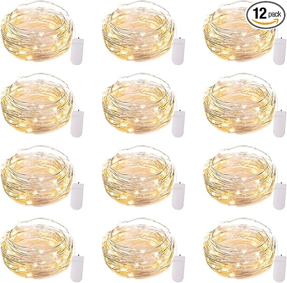 Brightown 12 Pack LED Fairy Lights Battery Operated String Lights - 7ft 20LED Waterproof Silver Wire Firefly Starry Moon Lights for DIY Crafts Wedding Table Centerpieces Party Bedroom Christmas