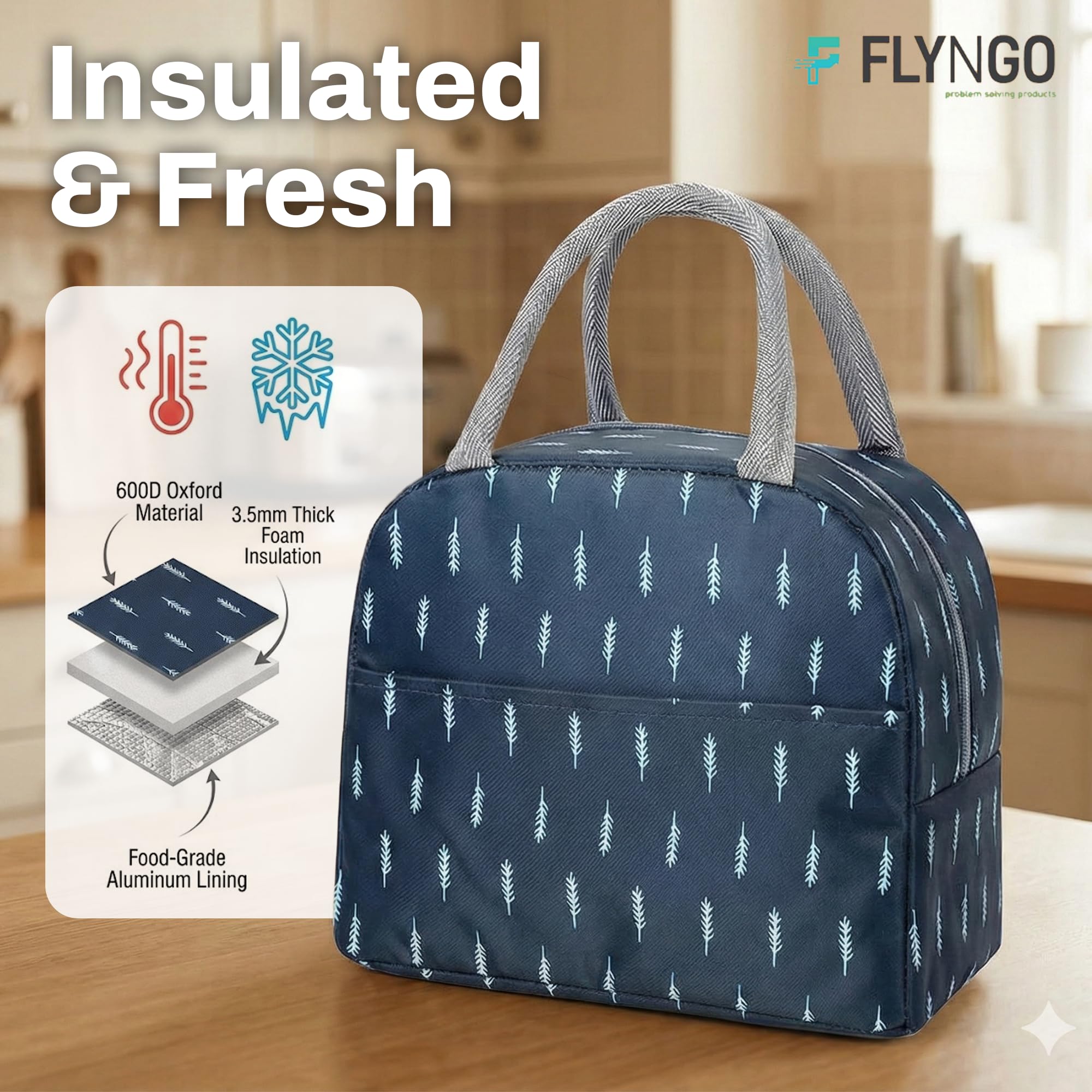 FLYNGO Large Insulated Lunch Bag for Office, School, Men, Women, Tiffin Pouch Bag, Hot & Cold Lunch Box Bags for Boys, and Girls 1
