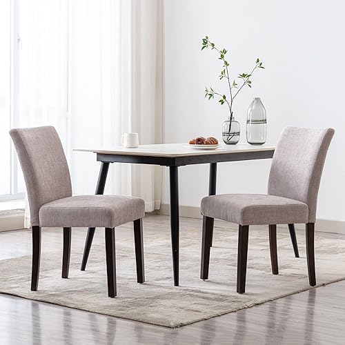 Miniatura 4 de Watson & Whitely Juego de 6 Sillas de Comedor Tapizadas, Sillas de Comedor de Tela sin Brazos con Patas de Madera Maciza y Respaldo para Cocina,