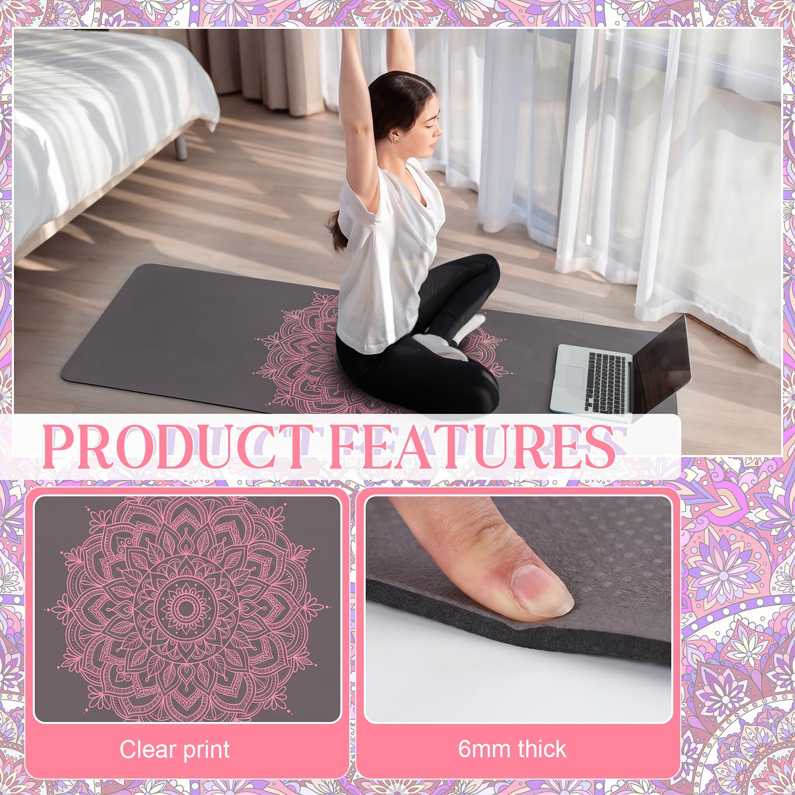 Tinideya Yogamatte, Yoga-Block, 6 mm dick, rutschfest, mit Tragegurt, Reisematten für Training, Fitness, Pilates, Bodentraining, 3 Stück
