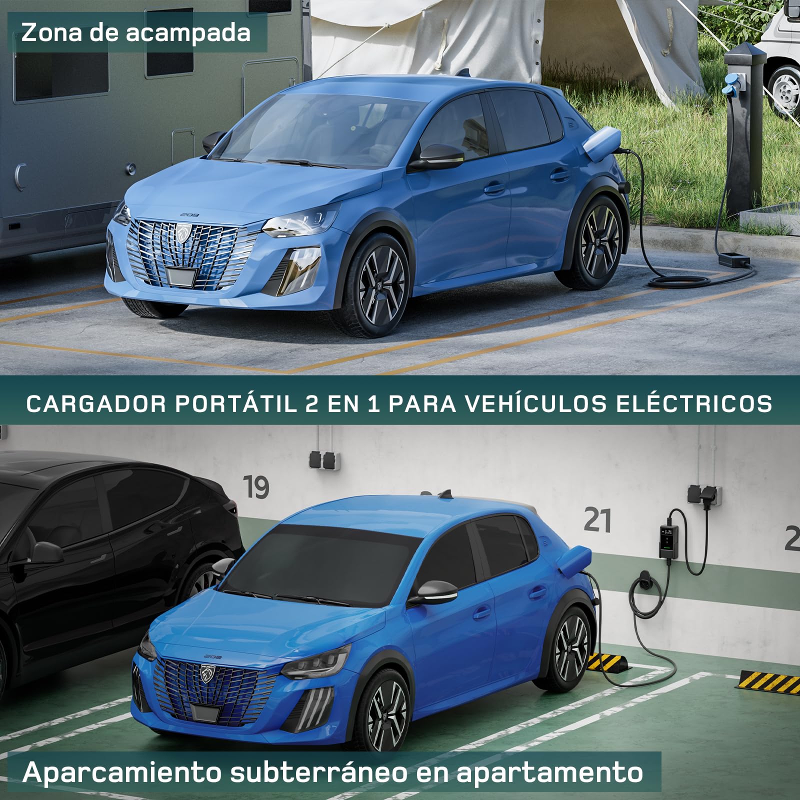 dé Cargador Coche Electrico 3,7kW App [7m, Monofásico, 6-16A] EV Charger con Potencia de Carga Ajustable, Cargador Carro Electrico para Model Y/3, e-Tron y vehículos BEV/PHEV