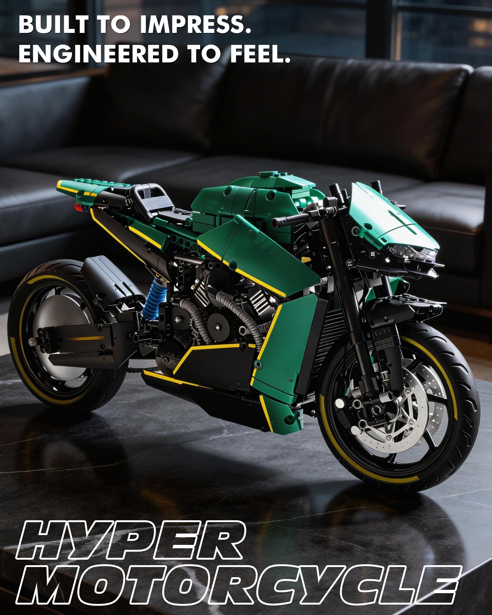 JSINMA Technic AMB001 Hyper - Set da costruzione di motociclette per adulti, modello di bici su larga scala 1:5 con luci a LED, display per ingegneria meccanica, regalo da collezione, oltre 2100 pezzi