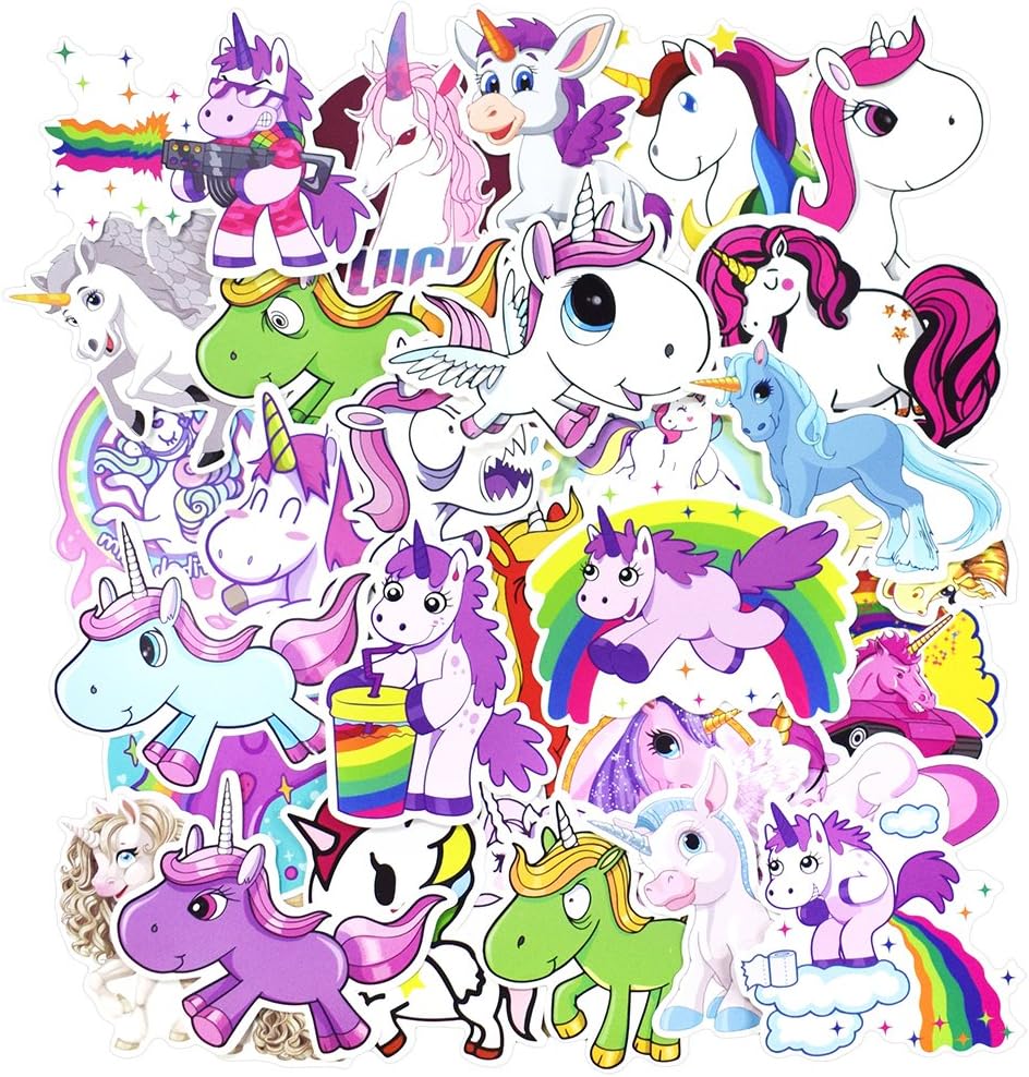 Laptop Stickers, Water Bottle Stickers for Hydro Flask Laptop Water Bottles Car Bumper Skateboard Guitar Bike Luggage Waterproof Vinyl Decals Cool Graffiti Stickers Pack (50 Pcs Unicorn Stickers)