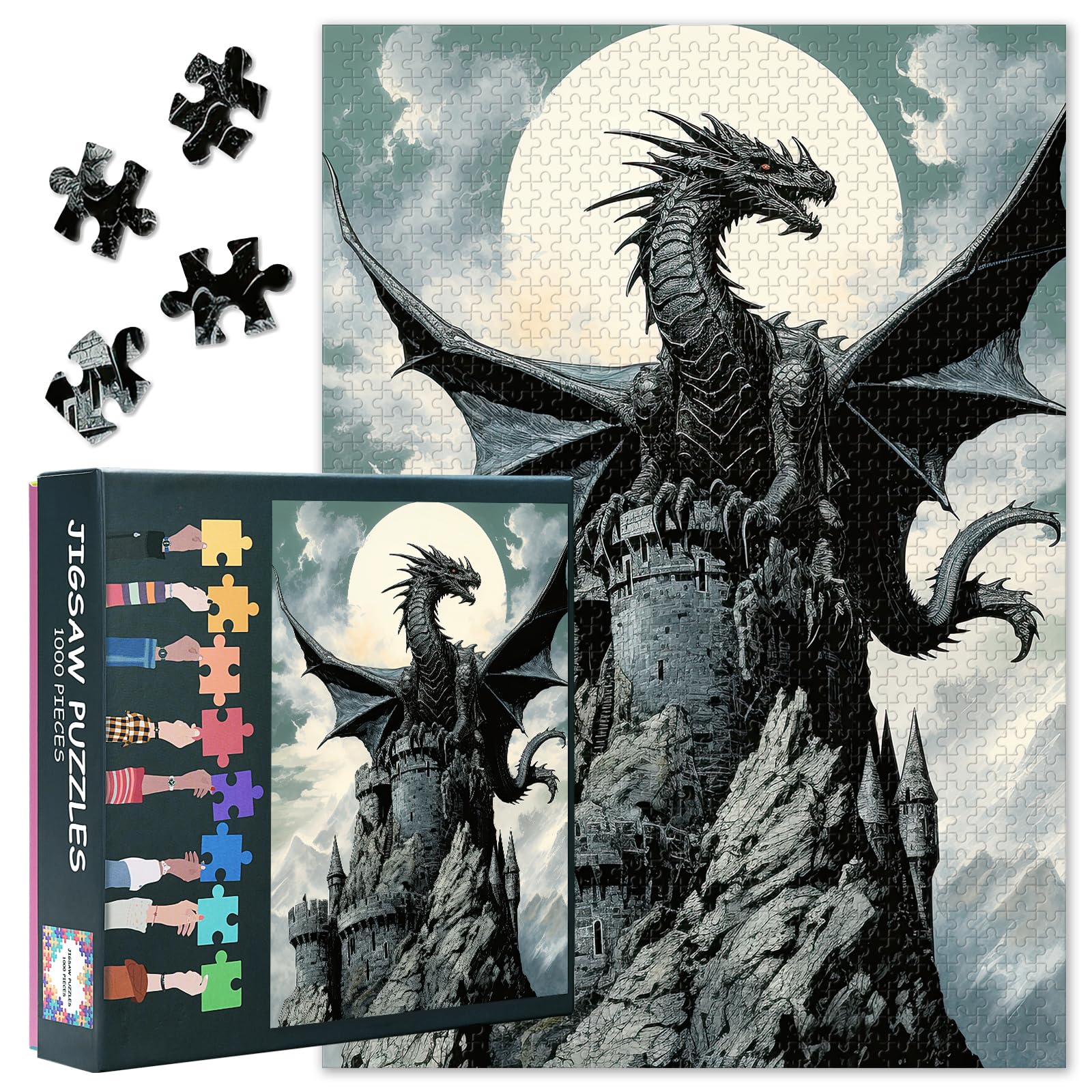 Dragon Puzzles Dragon on the Hill in the Moonlight Puzzle for Adults 1000 Pieces Fantasy Jigsaw Puzzles 1000 Pieces