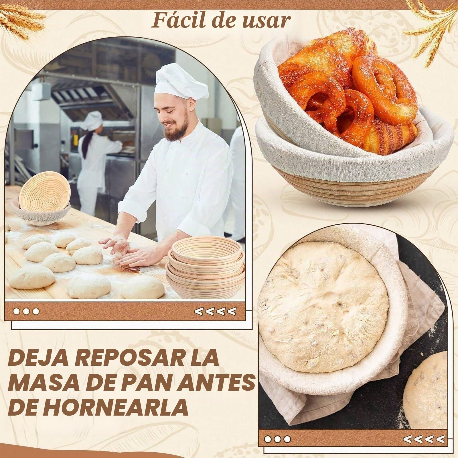 Juego de 6 cestas de fermentación para pan, redondas | Mini Banneton - Cestas de fermentación hechas a mano, de ratán, artesanos, para hacer pan de masa madre