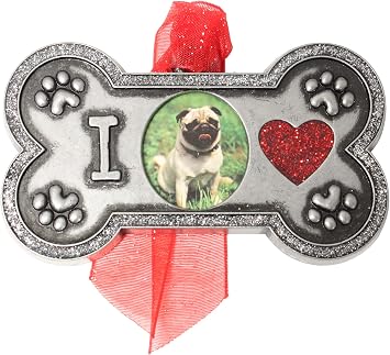 Pewter Dog Bone Pet Photo Christmas Ornament, Green