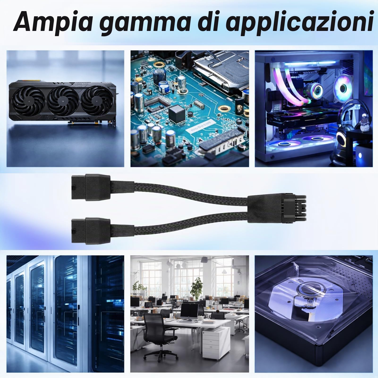 Cavo adattatore PCI-e 5.0 12VHPWR (12V-2x6) da 30 cm, cavo di prolunga GPU a 16 (12+4) pin, PCIe 5.0 da 2x8 pin femmina a 12VHPWR maschio, cavo GPU per GeForce RTX 3090ti/4070ti/4070/4080/4090/5070