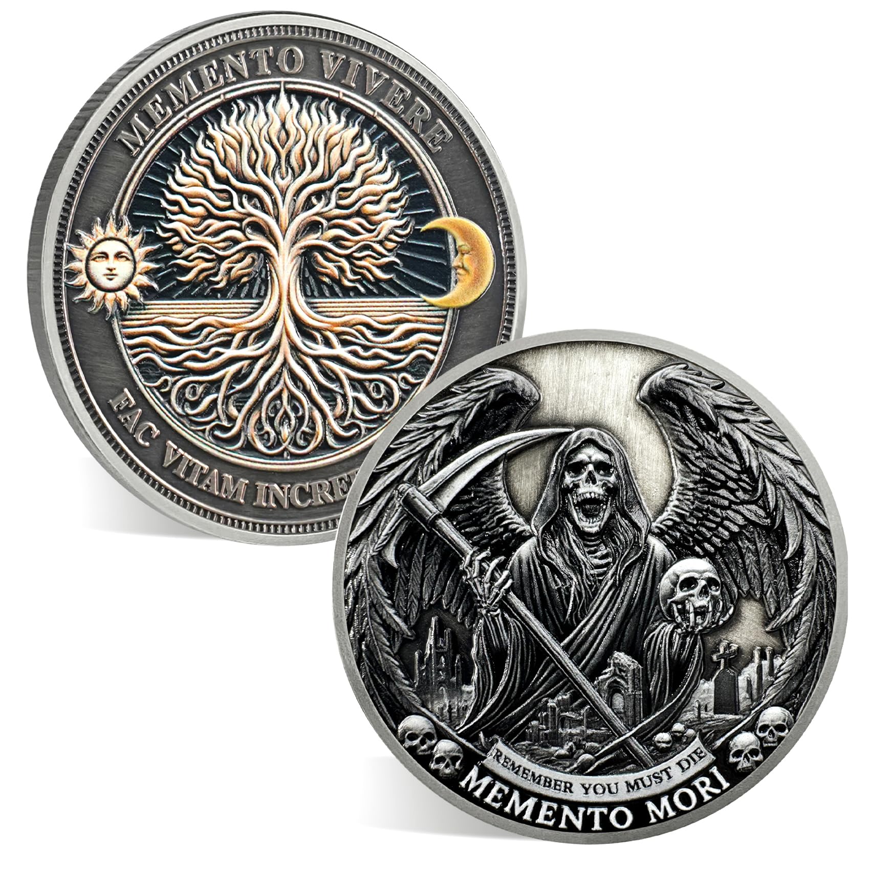 Moneta Memento Mori – Moneta Memento Vivere Moneta Stoica EDC Challenge Coin (C)
