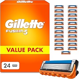 Gillette Lames de Rasoir Homme Fusion 5, Pack de 24 – Recharges Longue Durée en Acier Inoxydable pour le Rasage Confortable, Bande Lubrifiante, Micro-Lamelles, 1 Rechange Jusqu’à 20 Rasages