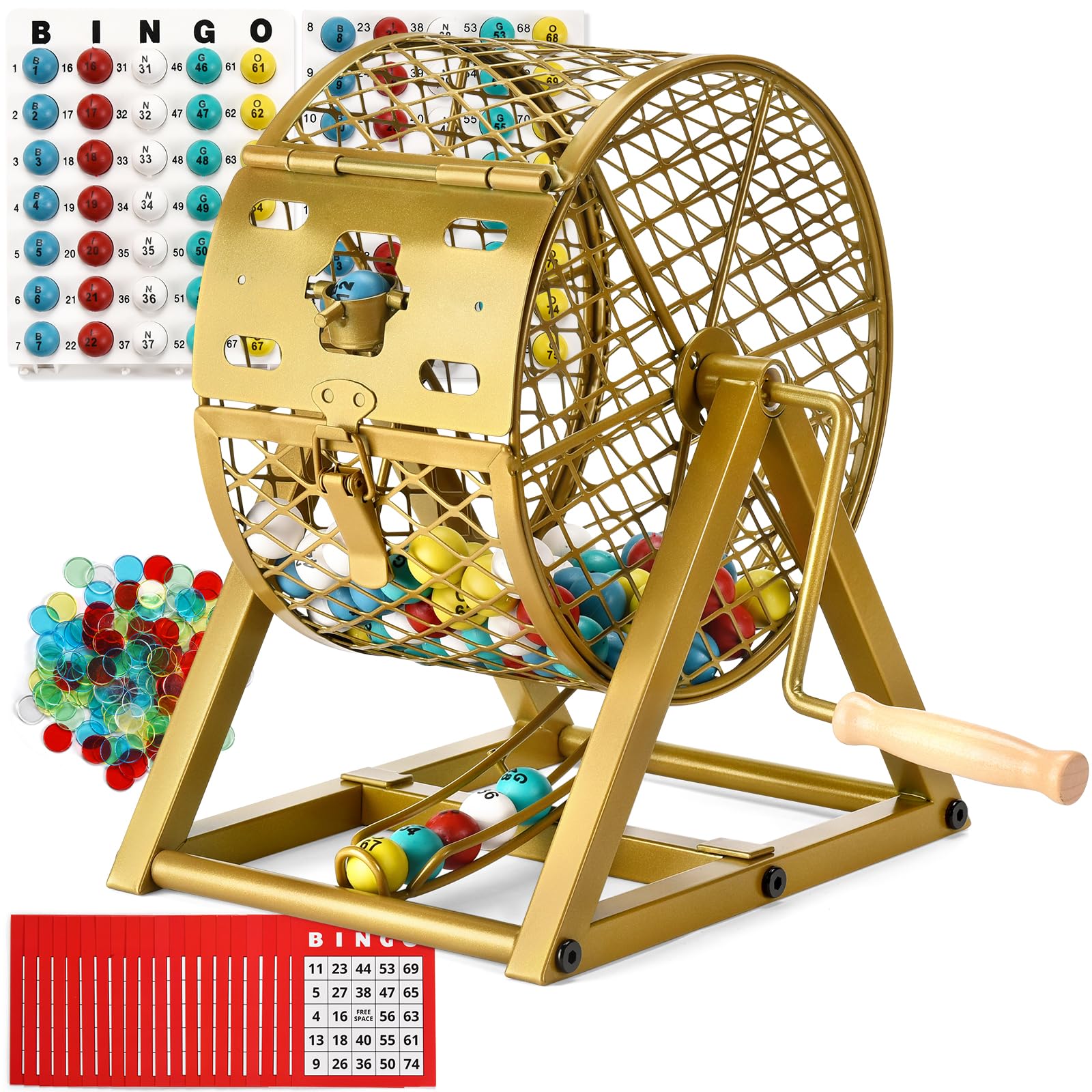 GADFISH Bingo Game Set, 0.78" Bingo Balls with Steel Cage, 30 Cards, Board and Chips for Adults Parties, Game Night, Community