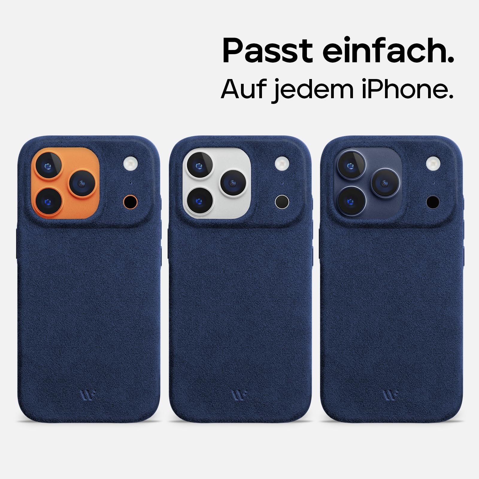 WIIUKA Etui do iPhone 17 Pro Max, oryginalne Alcantara®, ręcznie wykonane, bardzo cienkie, premium etui na telefon komórkowy, Case, Qi, alternatywa dla skóry, skiin Alcantara, niebieskie