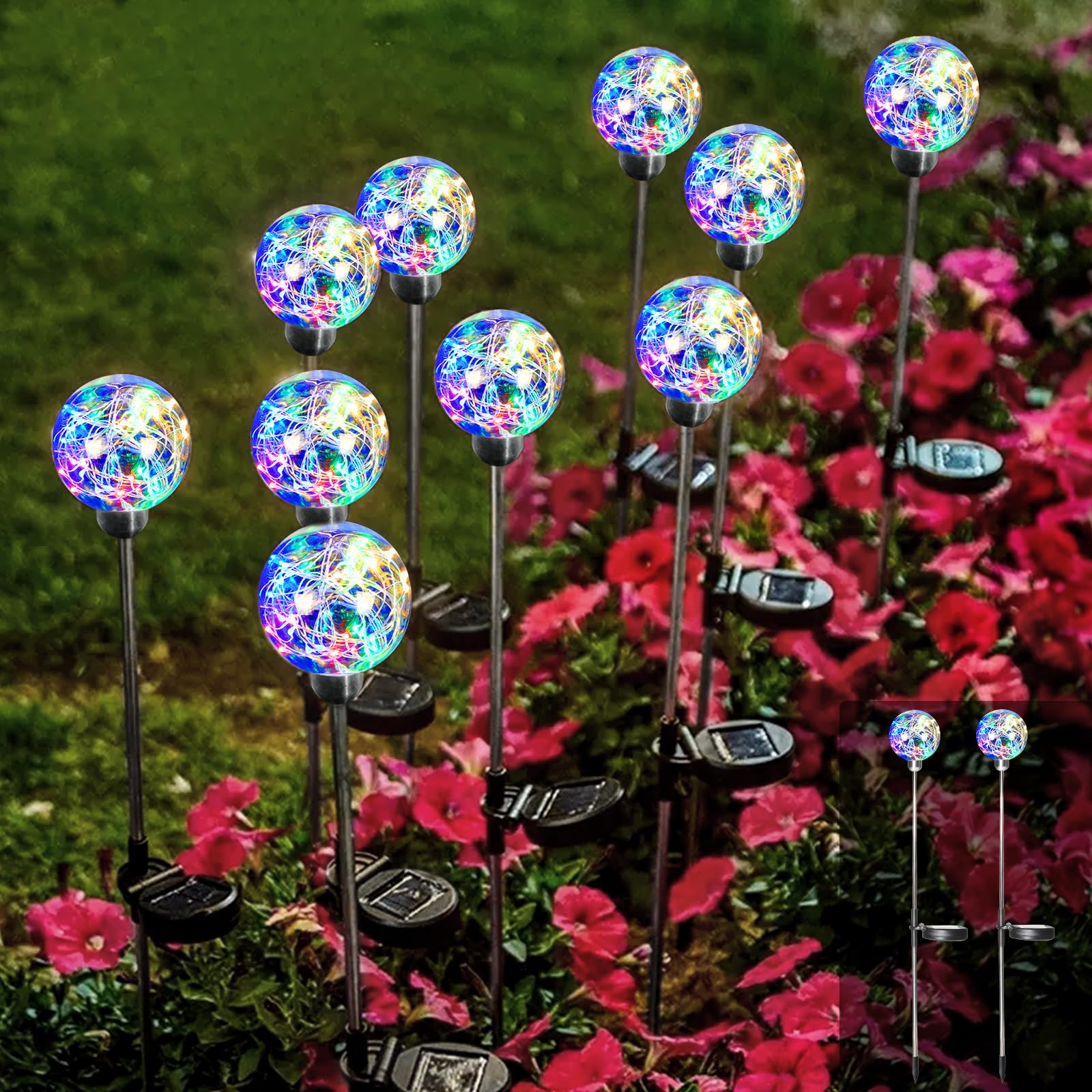 Luces de Navidad Luces Solar Exterior Jardin 2 Piezas Luces LED Solares Bola Redonda 40 Leds 8 Modes Impermeable Lámparas Solares Luces Bola Redonda para Valla Césped Patio Decoraciones Navideñas