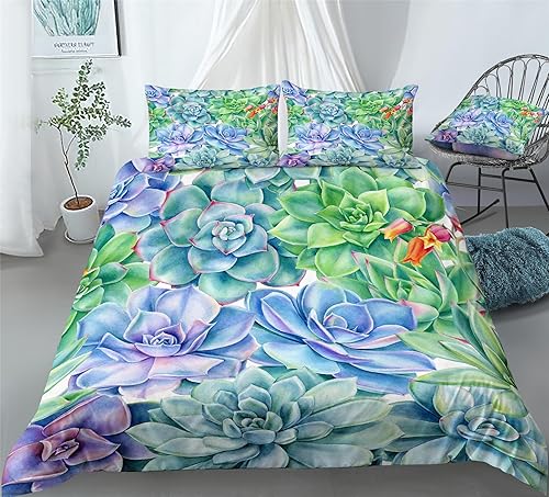 Miniatura 2 de REALIN Cactus Flower Duvet Cover Set Pink Succulent Flowers Bedding Girl Boy Kids Bed Sets 234PCS Quilt CoversSheetsPillow Shams,TwinFullQueenKing