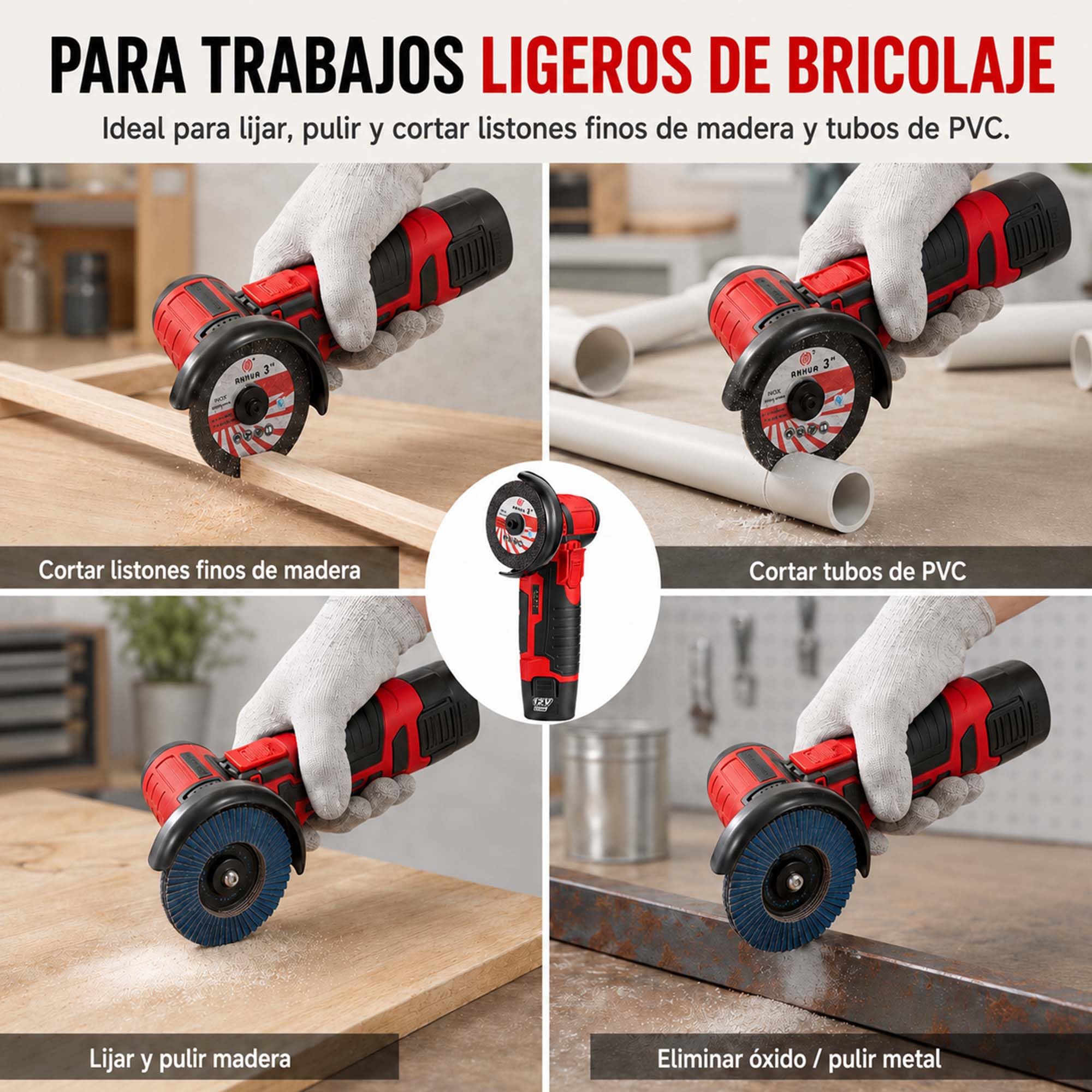 Mini amoladora angular con batería, 12 V, 76 mm (3 pulgadas) sin escobillas