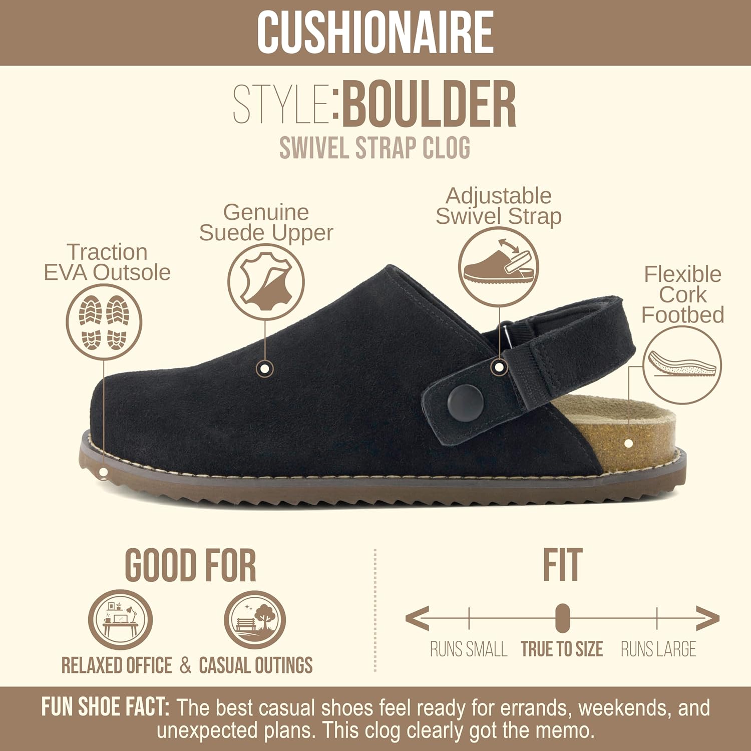 CUSHIONAIRE Boulder Genuine Leather Clogs for Women, Slingback Slip On Shoes with Adjustable Swivel Back Strap and Memory Foam Footbed