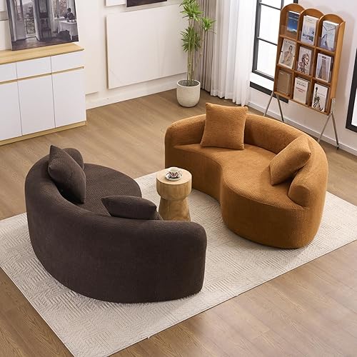 Sofá de dos plazas para espacios pequeños, tela de felpilla de grano de madera, no requiere instalación, moderno sofá curvo para apartamento, sala disponible en Yaxa Guatemala