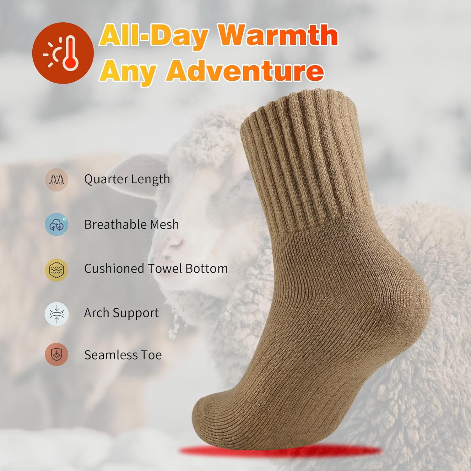 Wool Boot Socks for Women Thick Warm Full Cushioned for Winter 3 Pairs - Image 3