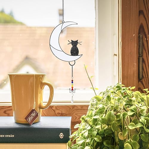 Miniatura 5 de Godboy Gato negro en la luna, regalo de adorno colgante, regalos conmemorativos para gatos, regalo de condolencias por pérdida de mascotas, para