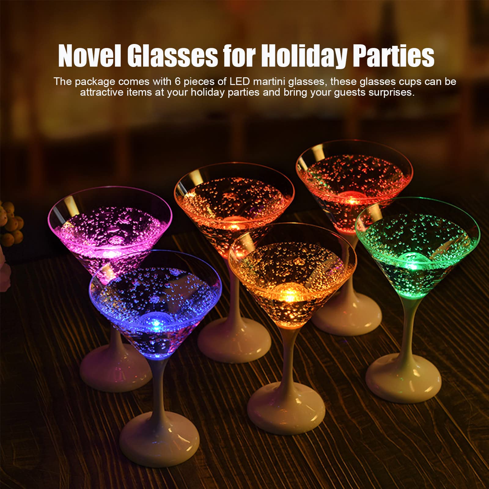 6 Pezzi Bicchieri da Cocktail Martini in Plastica Lampeggianti, Bicchieri Martini in Plastica Illuminati a LED con Stelo Lungo, Bicchieri da Vino con LED Tazze e Bicchieri Margarita Vetro(#1)