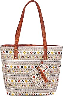 Storite Women's Tote Bag with Leather Handles &amp; Embroidery Printed Handbag with Zip Pockets, Shoulder Tote Bag and Handbag...