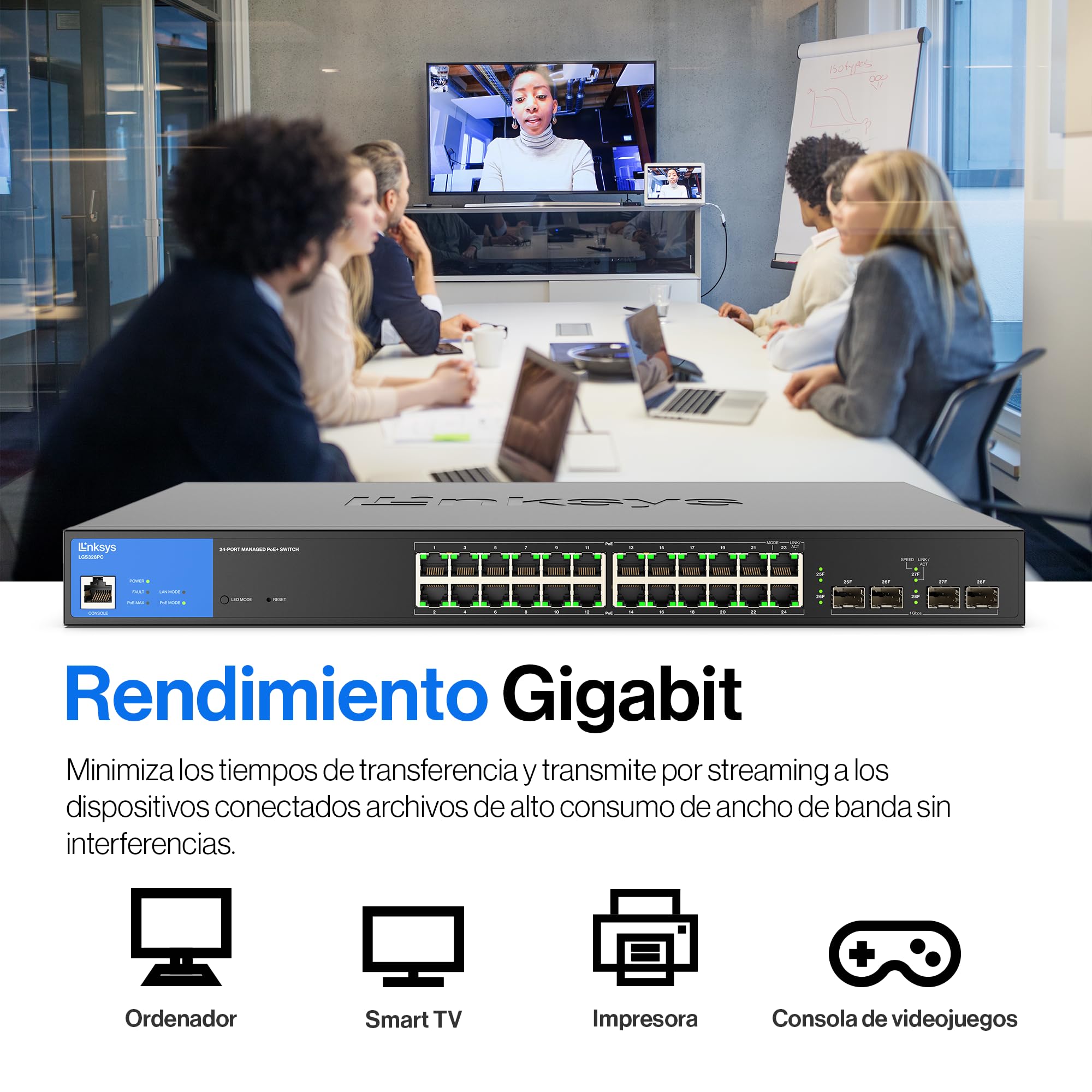 Linksys switch de red Gigabit administrado de 24 puertos LGS328PC con 4 ranuras SFP de enlace de subida de 1 Gb, PoE/PoE+, QoS, enrutamiento estático, VLAN, IGMP, carcasa de metal