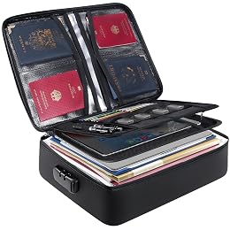 BALEINE Fireproof Document Box with Lock, Portable Fireproof Document Bag Waterproof Fire Proof File Boxes for Documents, File Organizer Box for Important Paperwork (Black, 15''x11''x4'')
