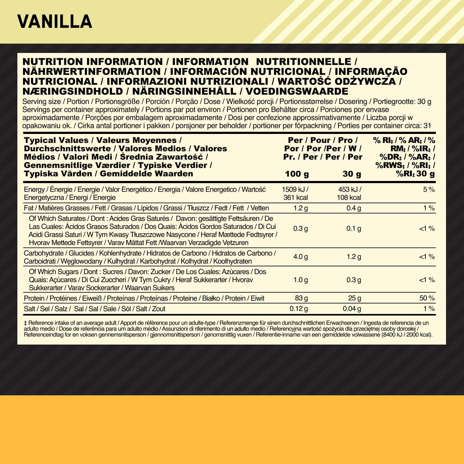 Optimum Nutrition Gold Standard 100% Whey Proteinisolat Pulver, Geschmack Vanille, 930g, 31 Portionen