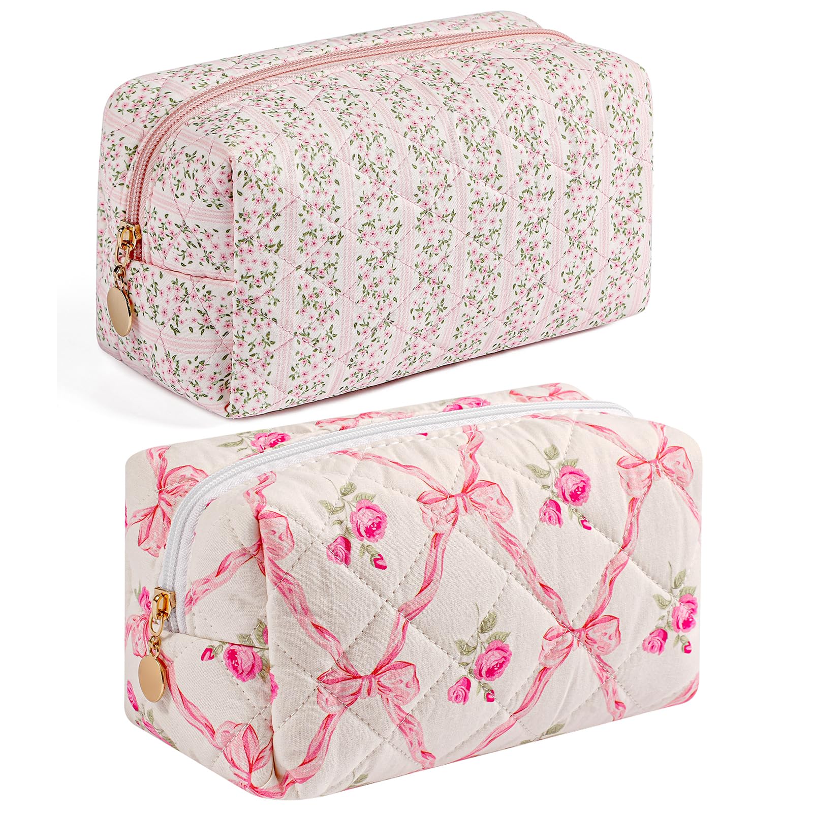 Borsa per trucchi da viaggio per donne e ragazze, custodia per trucco con cerniera, organizer per articoli da toeletta con fiori floreali, borsa portatile, borsa in tessuto da viaggio per