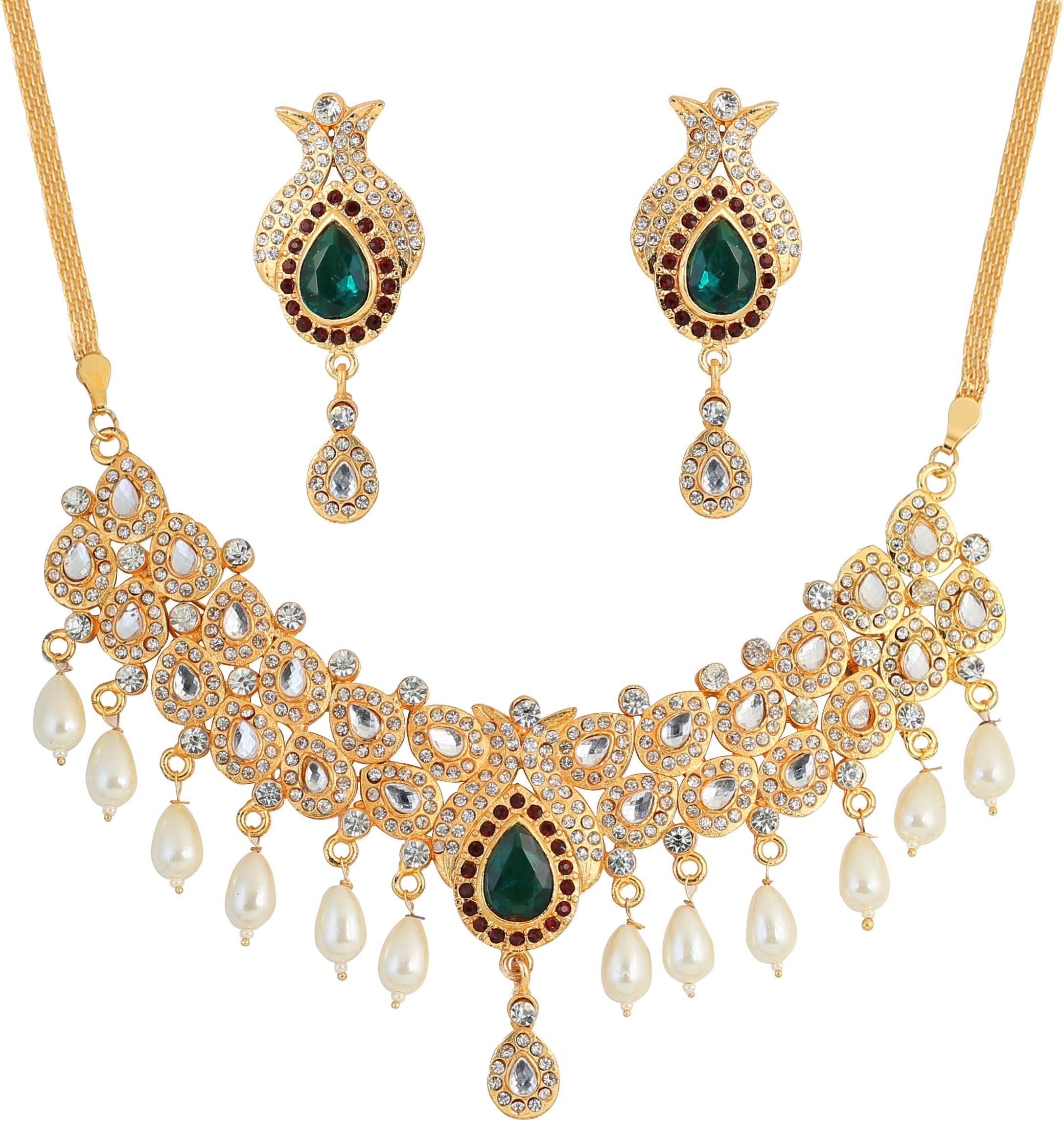 Touchstonegold tone royal Indian Hollywood rhinestones grand bridal jewelry necklace set for women