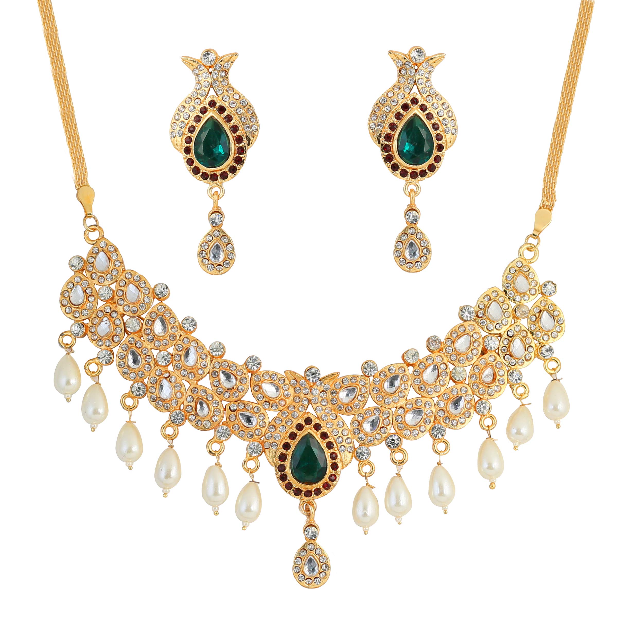 Touchstonegold tone royal Indian Hollywood rhinestones grand bridal jewelry necklace set for women
