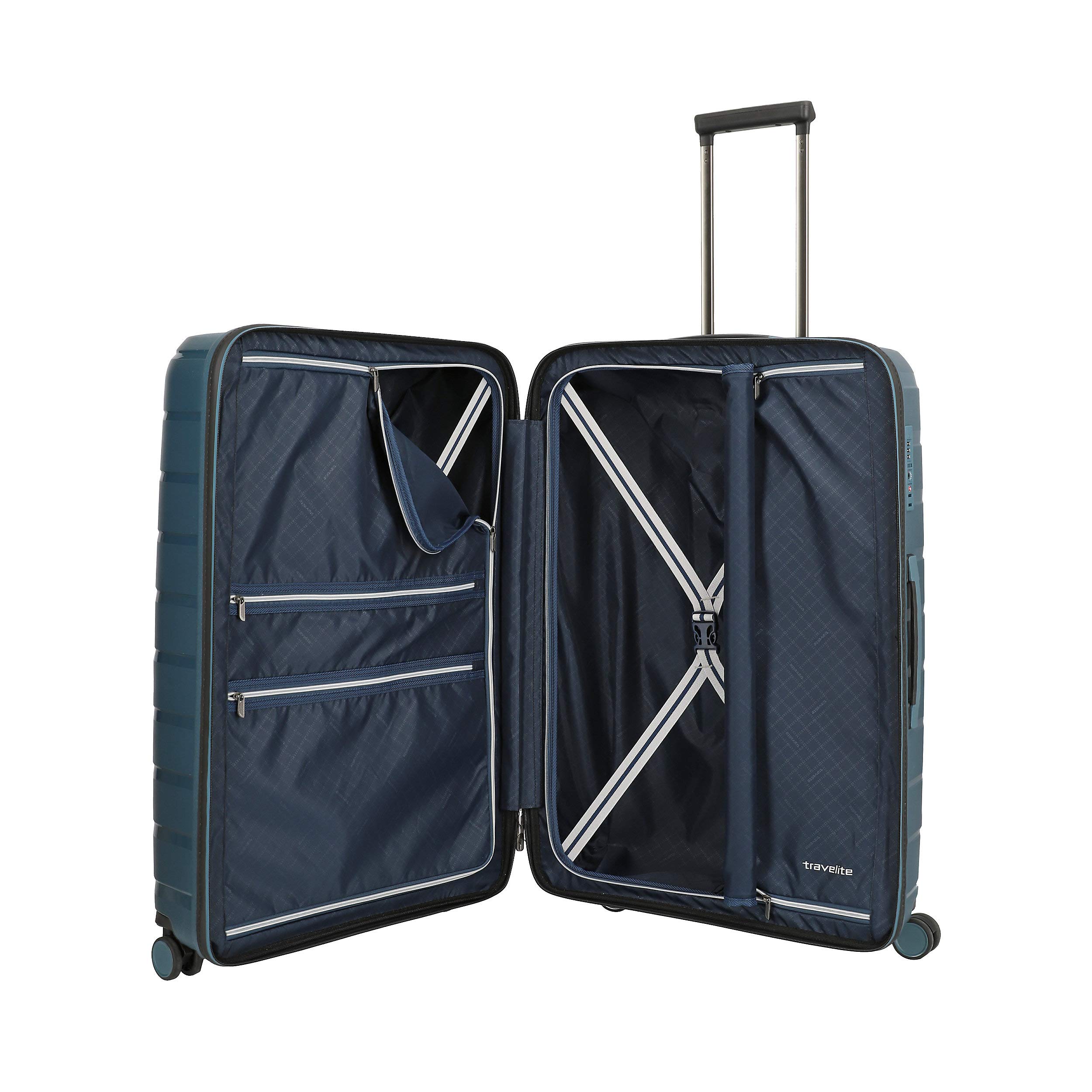 Travelite Gepäck Serie AIR Base: Funktionaler Hartschalen Trolley im coolen Look, 4-Rad Koffer L mit TSA Schloss, 075349-25, 77 cm, 105 Liter, eisblau