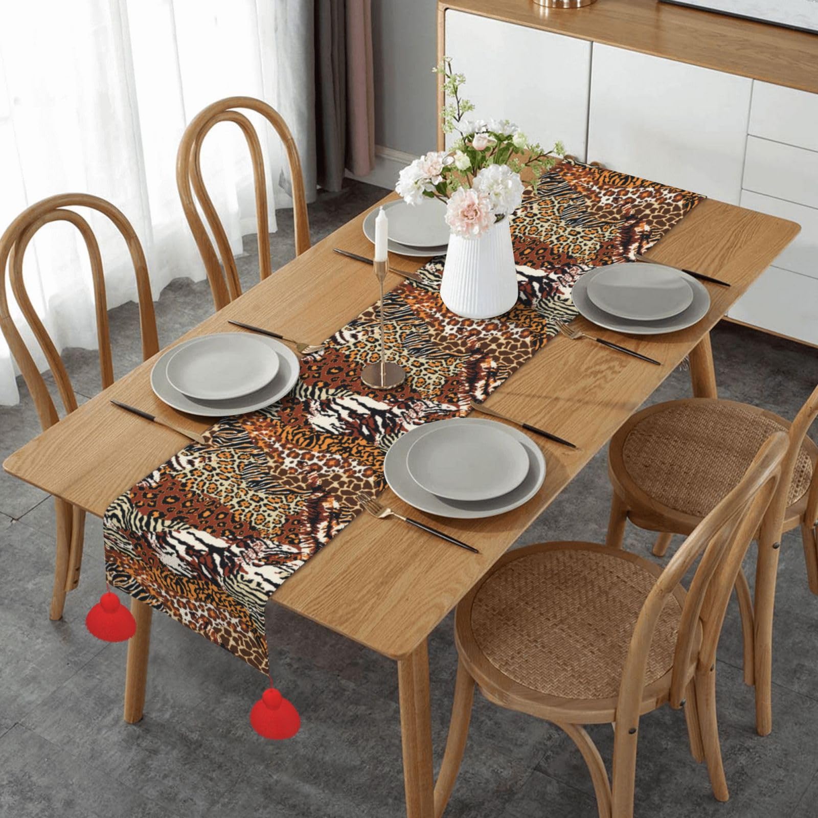 Chemin de table de Noël à pompons 35x152 cm pour décoration de fête