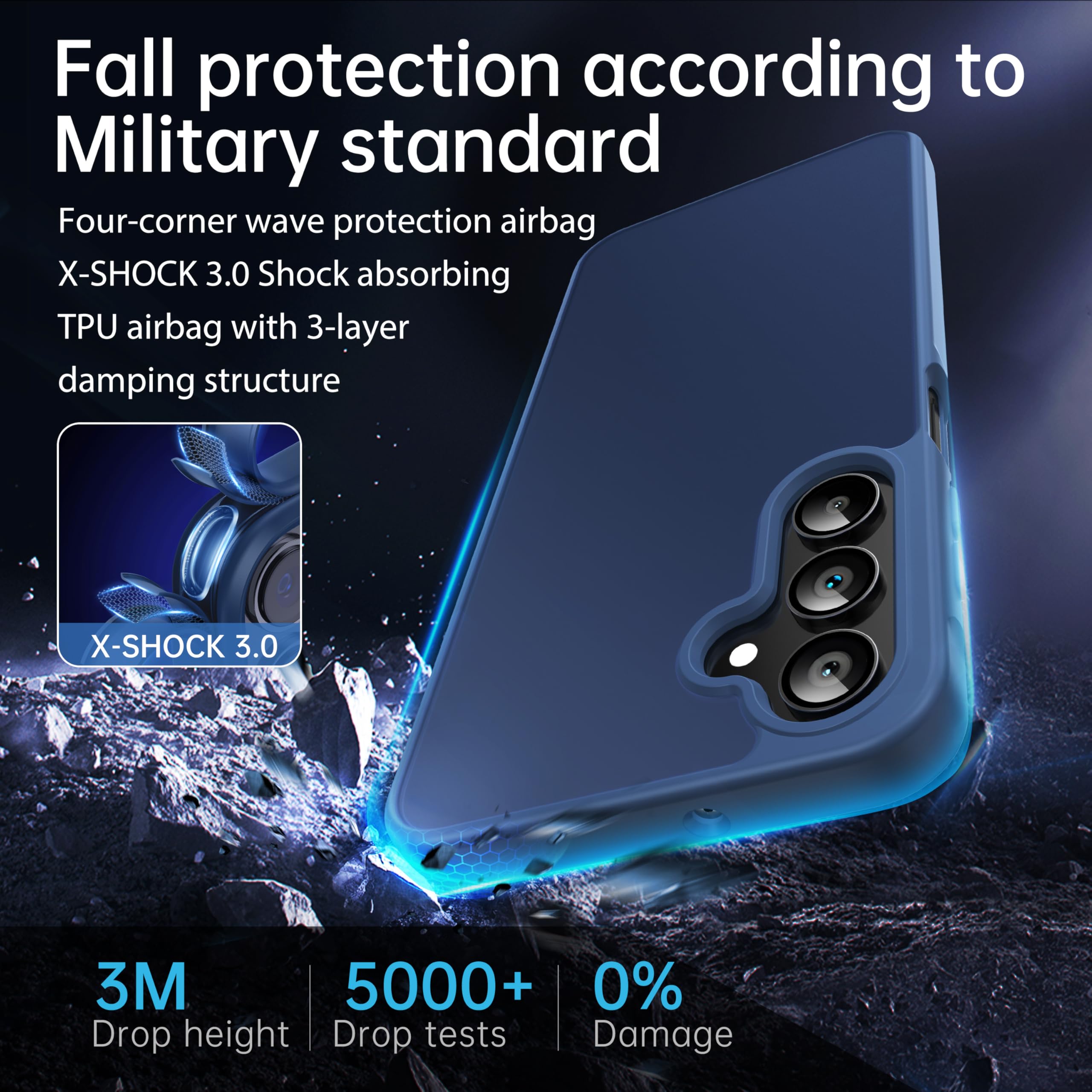 FLLAO Opaca Cover Compatibile con Samsung Galaxy A16 5G/4G con 2 Vetro Temperato, [Della Fotocamera Protezione] Anticaduta Antiurto Anti-Graffio Hard PC Glassata Traslucida Custodia Blu
