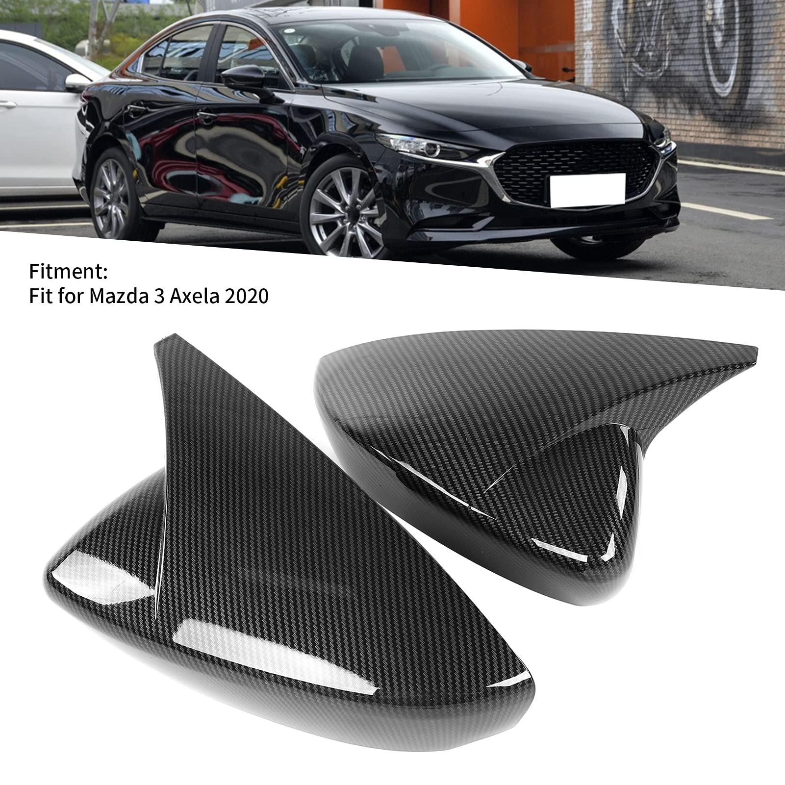 Pair Horn Style Osłona lusterka bocznego Osłona obudowy pasuje do 3 Axela 2020 (Carbon Fiber)